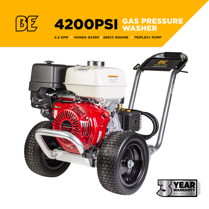 BE Power Equipment 4,200 PSI 4.2 GPM Cold Water Gas Pressure Washer - B4213HACS