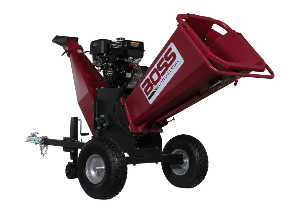 Boss Industrial 6 Inch 14hp Gas Powered Chipper Shredder with Dual Belt drive, Extended Axle and Tow Hitch CGR60