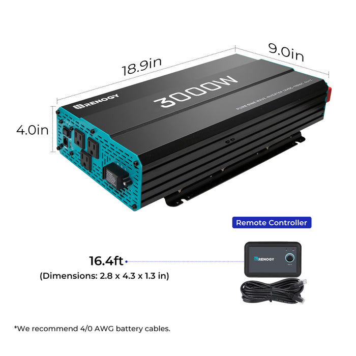 Renogy RNG-INVT-3000-12V-P2 3000W 12V Pure Sine Wave Inverter