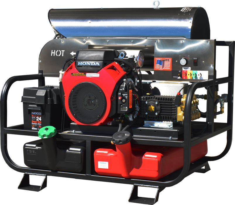 Pressure-Pro Pro-Super Skid V Belt Drive 4000 PSI 5.5 GPM Gas Skid Hot Water Pressure Washer Honda GX630 General Pump 6012PRO-10G