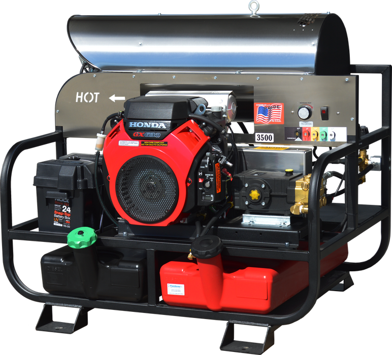 Pressure-Pro Pro-Super Skid V Belt Drive 3500 PSI 5.5 GPM Gas Skid Hot Water Pressure Washer Honda GX630 HP Pump 6012PRO-20G