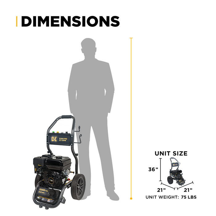 Be Power Equipment 3,200 PSI 2.5 GPM Cold Water Gas Pressure Washer with Powerease 212cc Engine and CP Axial Pump BE327PX