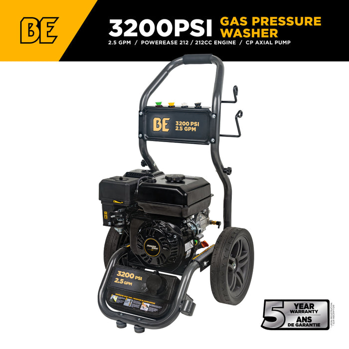 Be Power Equipment 3,200 PSI 2.5 GPM Cold Water Gas Pressure Washer with Powerease 212cc Engine and CP Axial Pump BE327PX