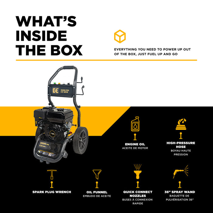 Be Power Equipment 3,200 PSI 2.5 GPM Cold Water Gas Pressure Washer with Powerease 212cc Engine and CP Axial Pump BE327PX