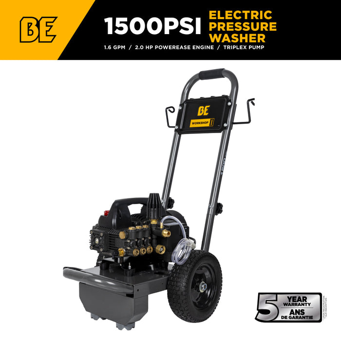 Be Power Equipment 1,500 PSI 1.6 GPM 1.5 HP Electric Pressure Washer with Powerease Motor and Triplex Pump - B1515EN
