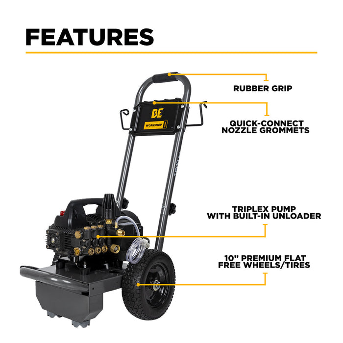 Be Power Equipment 1,500 PSI 1.6 GPM 1.5 HP Electric Pressure Washer with Powerease Motor and Triplex Pump - B1515EN