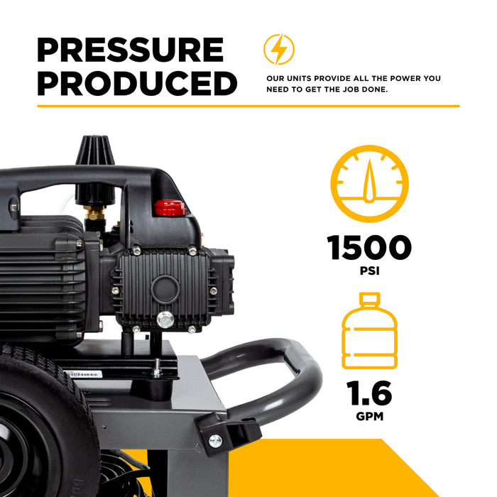 Be Power Equipment 1,500 PSI 1.6 GPM 1.5 HP Electric Pressure Washer with Powerease Motor and Triplex Pump - B1515EN