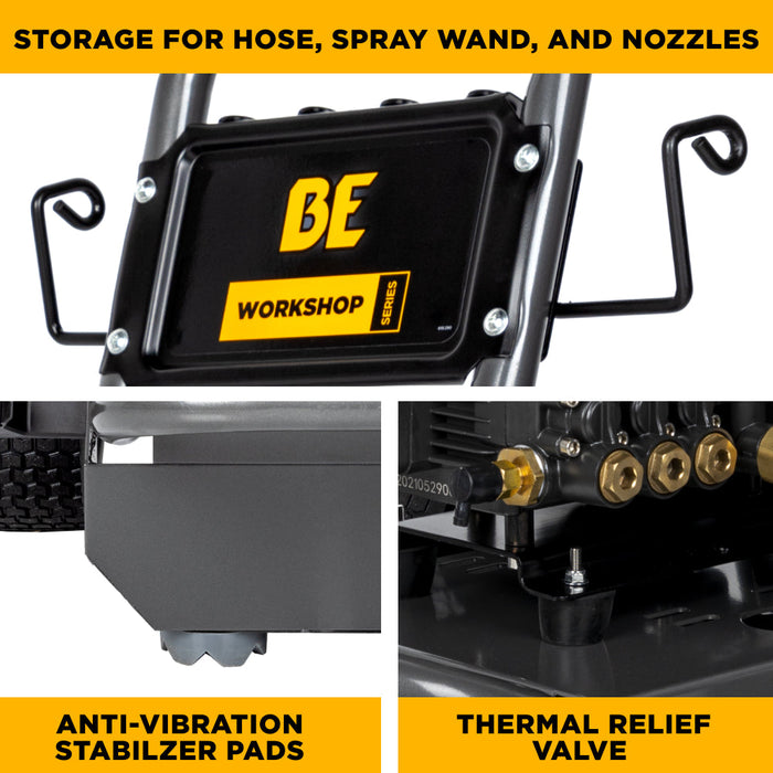 Be Power Equipment 1,500 PSI 1.6 GPM 1.5 HP Electric Pressure Washer with Powerease Motor and Triplex Pump - B1515EN