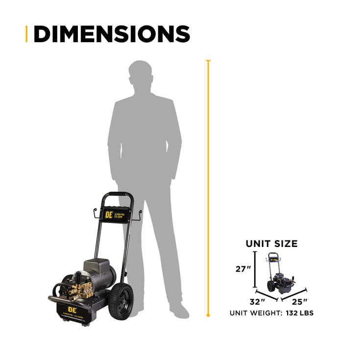 Be Power Equipment 2,000 PSI 4.0 GPM Cold Water Electric Pressure Washer with Baldor Motor and CP Triplex Pump - B205EA