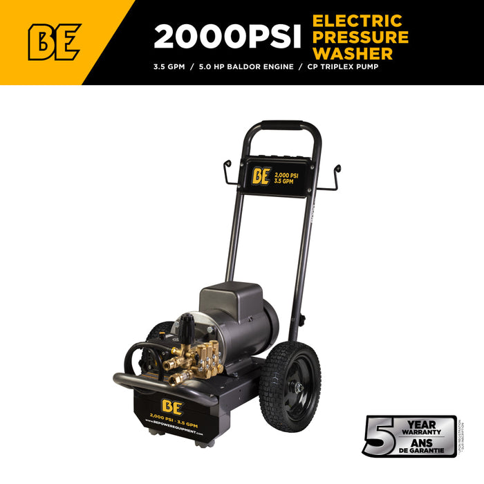 Be Power Equipment 2,000 PSI 4.0 GPM Cold Water Electric Pressure Washer with Baldor Motor and CP Triplex Pump - B205EA