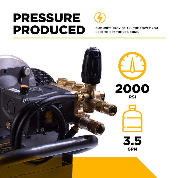 Be Power Equipment 2,000 PSI 4.0 GPM Cold Water Electric Pressure Washer with Baldor Motor and CP Triplex Pump - B205EA