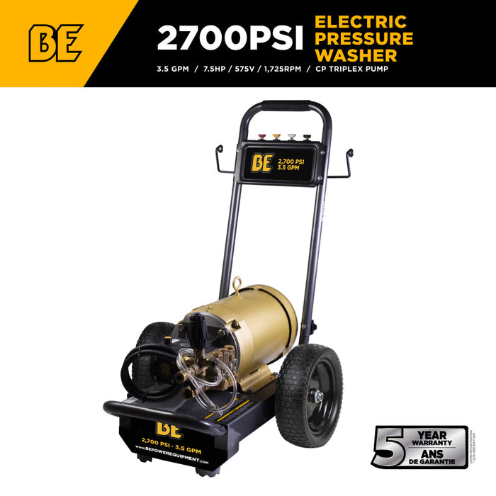Be Power Equipment 2,700 PSI 4.0 GPM Cold Water Electric Pressure Washer with Baldor Motor and CP Triplex Pump - B2775E3AHE