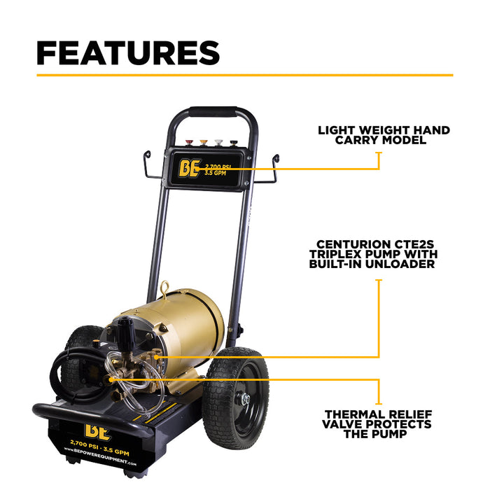 Be Power Equipment 2,700 PSI 4.0 GPM Cold Water Electric Pressure Washer with Baldor Motor and CP Triplex Pump - B2775E3AHE