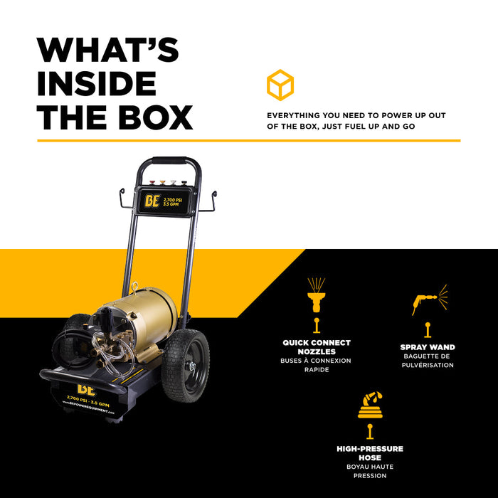 Be Power Equipment 2,700 PSI 4.0 GPM Cold Water Electric Pressure Washer with Baldor Motor and CP Triplex Pump - B2775E3AHE