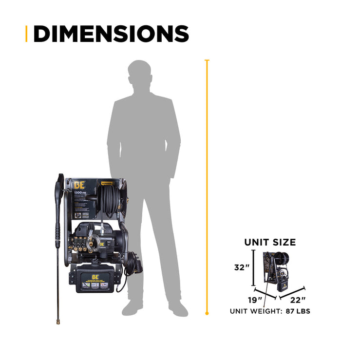 Be Power Equipment 1,500 PSI 1.6 GPM 1.5 HP Electric Pressure Washer with Powerease Motor and Triplex Pump - P1515EPNW