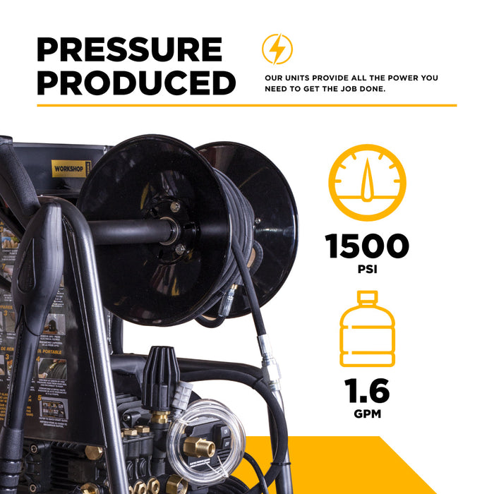 Be Power Equipment 1,500 PSI 1.6 GPM 1.5 HP Electric Pressure Washer with Powerease Motor and Triplex Pump - P1515EPNW
