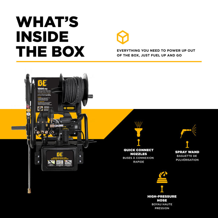 Be Power Equipment 1,500 PSI 1.6 GPM 1.5 HP Electric Pressure Washer with Powerease Motor and Triplex Pump - P1515EPNW
