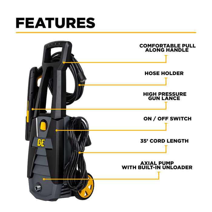 Be Power Equipment 1,700 PSI 1.7 GPM Electric Power Washer with Powerease Motor and AR Axial Pump - P1715EN