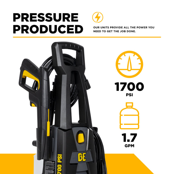 Be Power Equipment 1,700 PSI 1.7 GPM Electric Power Washer with Powerease Motor and AR Axial Pump - P1715EN