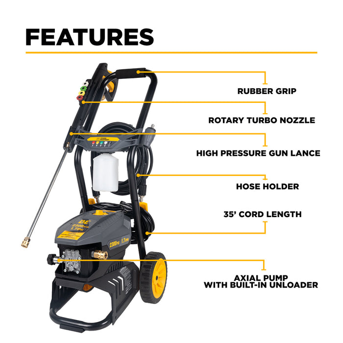 Be Power Equipment 2,300 PSI 1.7 GPM Cold Water Corded Electric Pressure Washer - P2317EN