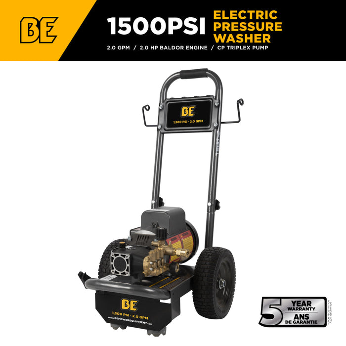 Be Power Equipment 1,500 PSI 2.0 GPM Cold Water Electric Pressure Washer with Baldor Motor and CP Triplex Pump - PE-1520EW1A