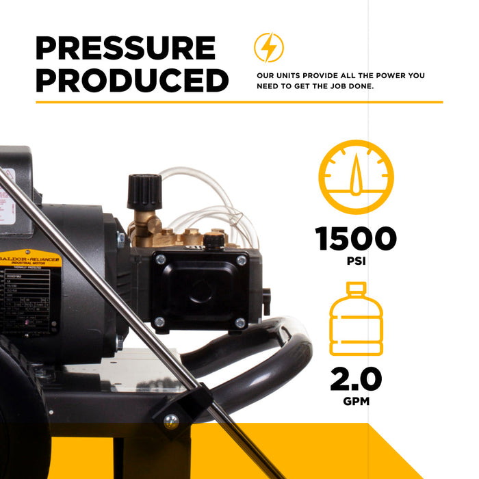 Be Power Equipment 1,500 PSI 2.0 GPM Cold Water Electric Pressure Washer with Baldor Motor and CP Triplex Pump - PE-1520EW1A