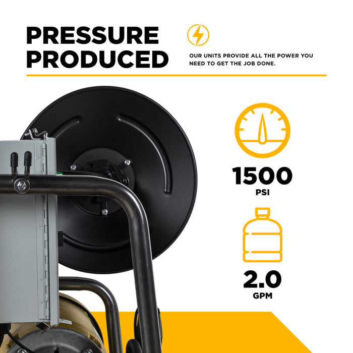 Be Power Equipment 1,500 PSI 2.0 GPM Wall Mount Cold Water Electric Pressure Washer with Baldor Motor and CP Triplex Pump - X-1520FW1ARH