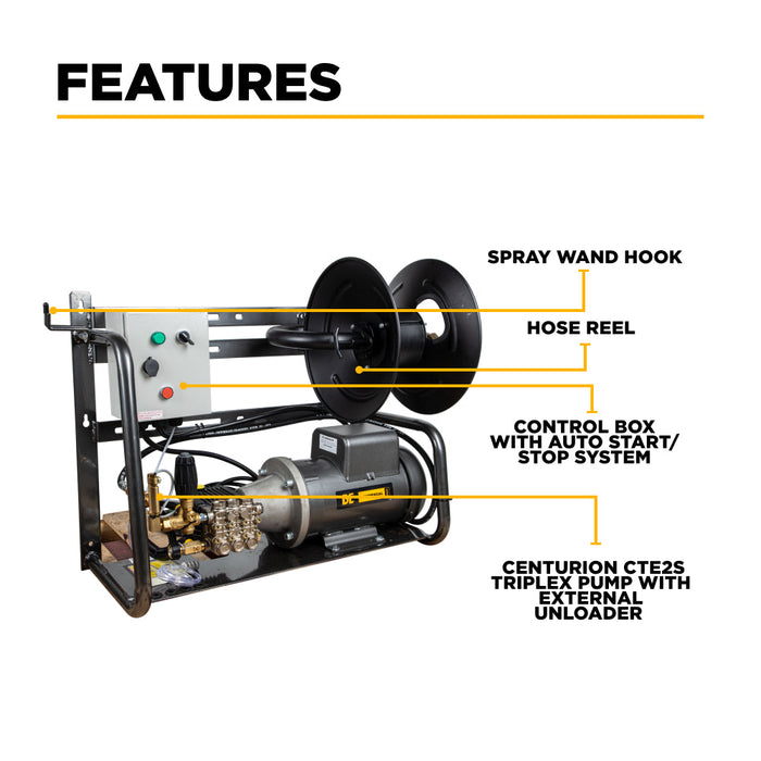 Be Power Equipment 2,000 PSI 4.0 GPM Wall Mount Cold Water Electric Pressure Washer with Baldor Motor and CP Triplex Pump - X-2050FW1A