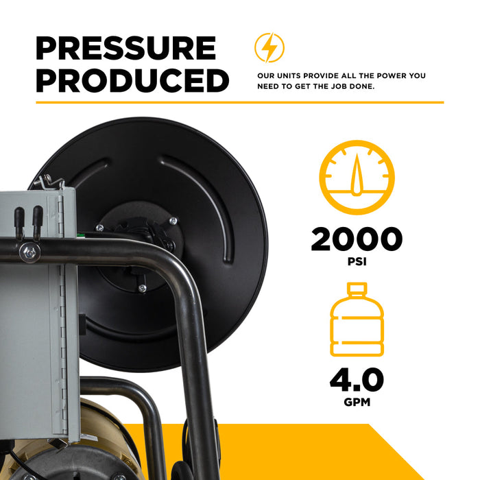 Be Power Equipment 2,000 PSI 4.0 GPM Wall Mount Cold Water Electric Pressure Washer with Baldor Motor and CP Triplex Pump - X-2050FW1A