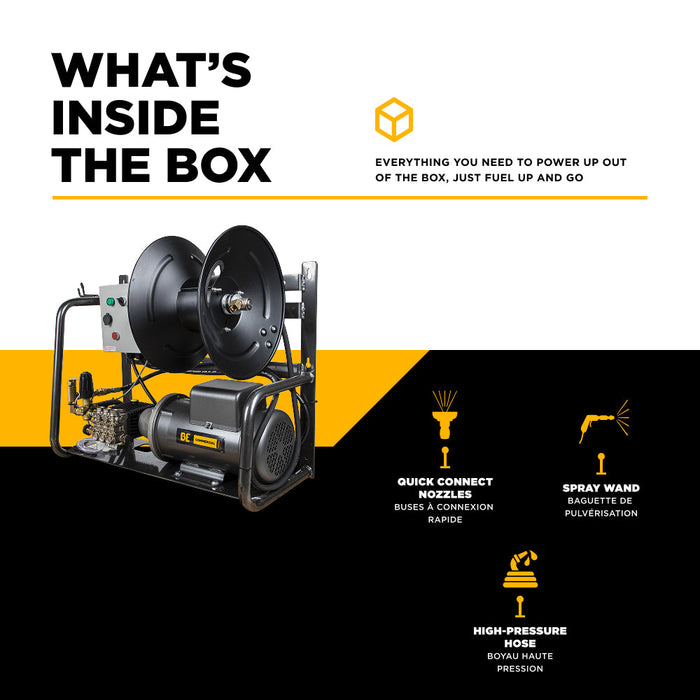 Be Power Equipment 2,000 PSI 4.0 GPM Wall Mount Cold Water Electric Pressure Washer with Baldor Motor and CP Triplex Pump - X-2050FW1A