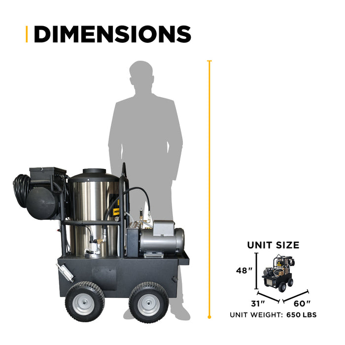 Be Power Equipment 2,300 PSI 4.0 GPM Hot Water Electric Pressure Washer with General Triplex Pump - 15-423