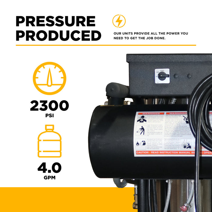 Be Power Equipment 2,300 PSI 4.0 GPM Hot Water Electric Pressure Washer with General Triplex Pump - 15-423