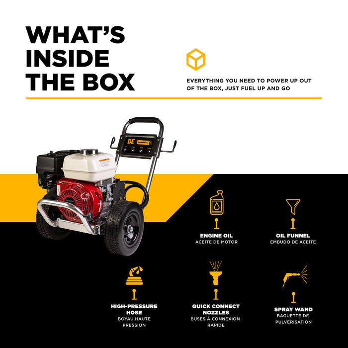 Be Power Equipment 3,100 PSI 3.1 GPM Cold Water Gas Pressure Washer with Honda GX200 Engine and CP Triplex Pump on Aluminum Frame - B3165HAAS