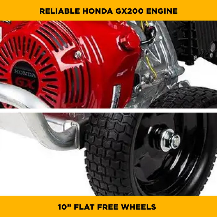 Be Power Equipment 3,100 PSI 3.1GPM Cold Water Gas Pressure Washer Honda GX200 and General Triplex Pump on Aluminum Frame - B3165HAGS