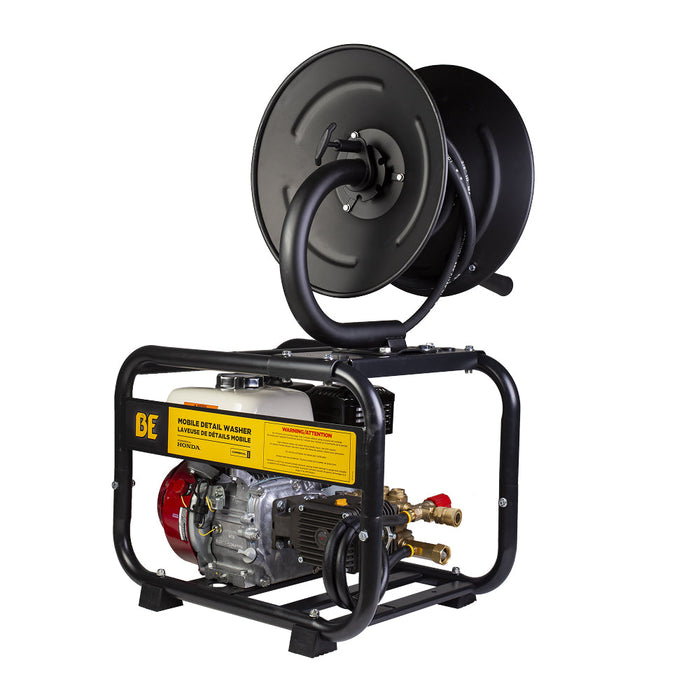 Be Power Equipment 3,100 PSI 3.1 GPM Cold Water Gas Pressure Washer with Honda GX200 Engine and CP Triplex Pump on Roll Cage Frame with Hose Reel - B3165HRAS
