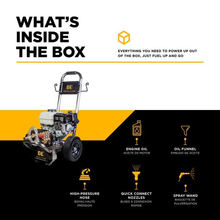 Be Power Equipment 3,100 PSI 3.1 GPM Cold Water Gas Pressure Washer with Honda GX200 Engine and General Triplex Pump on Stainless Steel Frame - B3165HSGS