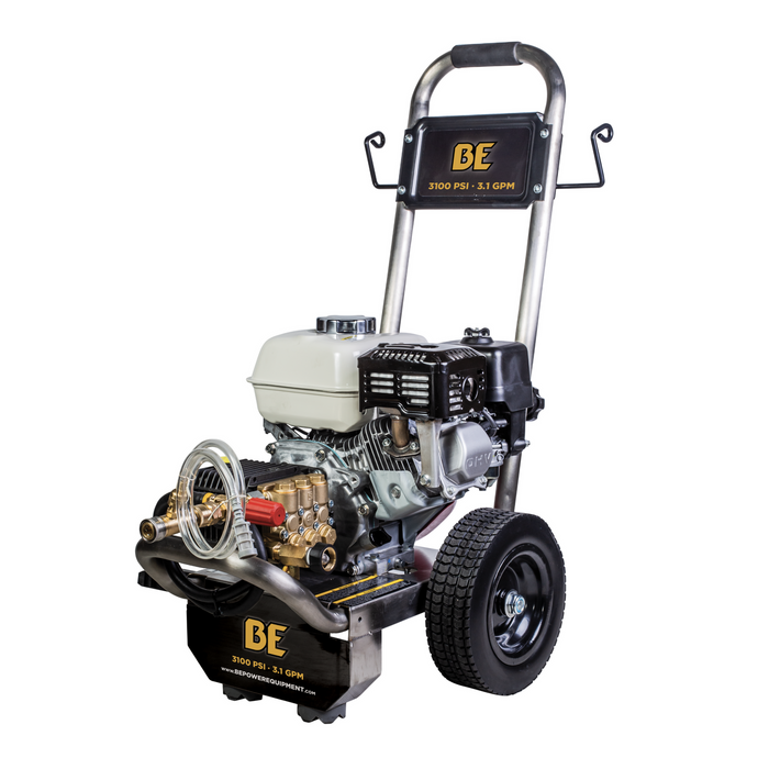 Be Power Equipment 3,100 PSI 3.1 GPM Cold Water Gas Pressure Washer with Honda GX200 Engine and General Triplex Pump on Stainless Steel Frame - B3165HSGS