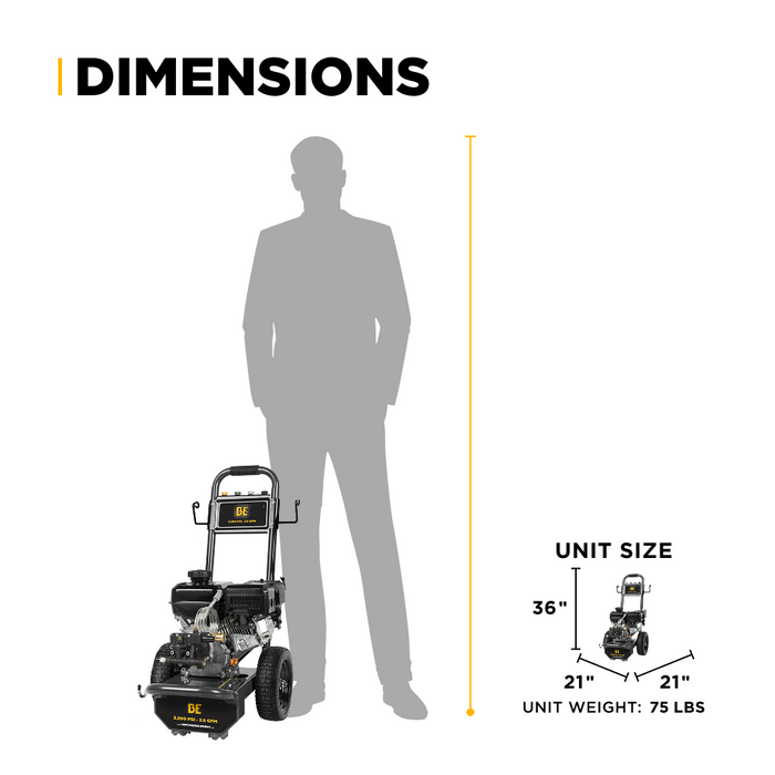 Be Power Equipment 3,200 PSI 2.5 GPM Cold Water Gas Pressure Washer Powerease 212CC Engine and CP Axial Pump - B327PX