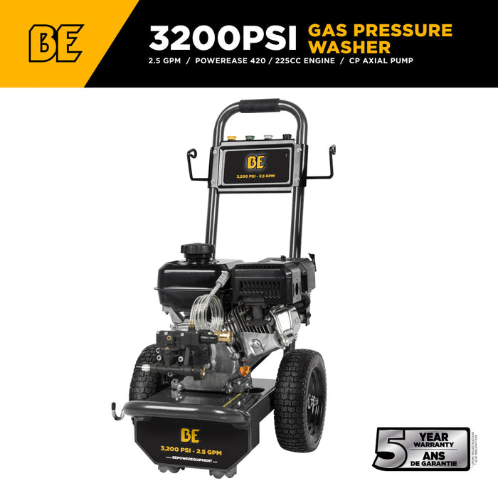 Be Power Equipment 3,200 PSI 2.5 GPM Cold Water Gas Pressure Washer Powerease 212CC Engine and CP Axial Pump - B327PX