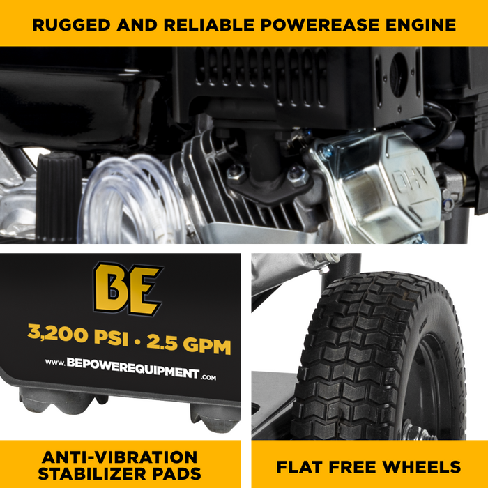 Be Power Equipment 3,200 PSI 2.5 GPM Cold Water Gas Pressure Washer Powerease 212CC Engine and CP Axial Pump - B327PX