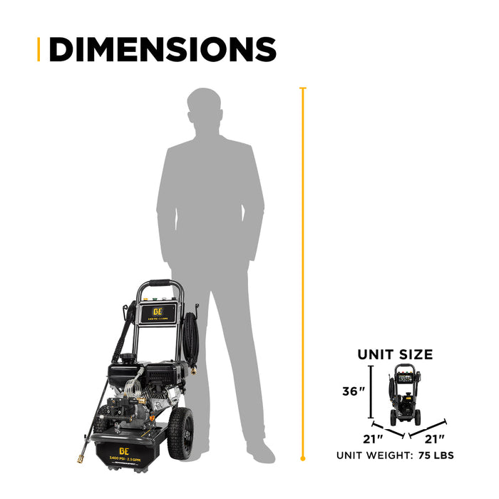 Be Power Equipment 3,400PSI 2.5GPM Cold Water Gas Pressure Washer Powerease 223cc Engine and CP Axial Pump B3475PX
