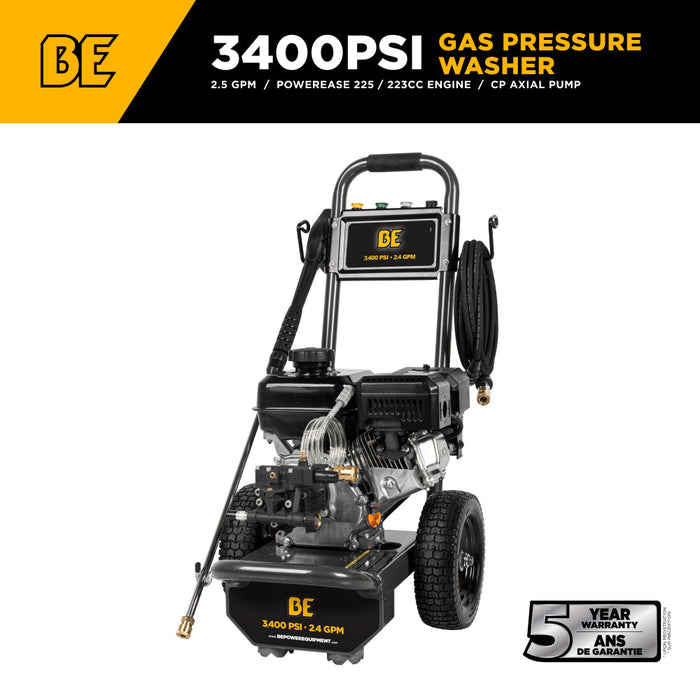 Be Power Equipment 3,400PSI 2.5GPM Cold Water Gas Pressure Washer Powerease 223cc Engine and CP Axial Pump B3475PX