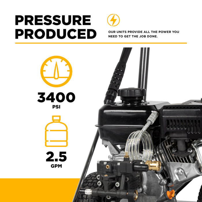 Be Power Equipment 3,400PSI 2.5GPM Cold Water Gas Pressure Washer Powerease 223cc Engine and CP Axial Pump B3475PX