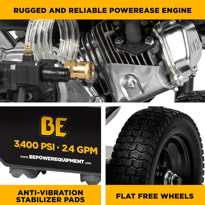 Be Power Equipment 3,400PSI 2.5GPM Cold Water Gas Pressure Washer Powerease 223cc Engine and CP Axial Pump B3475PX