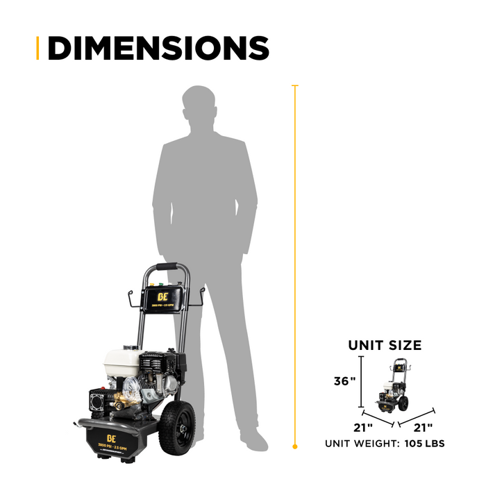 3,800 PSI 2.5 GPM Be Power Equipment Cold Water Gas Pressure Washer with Honda GX200 Engine and CP Triplex Pump - B3865HA