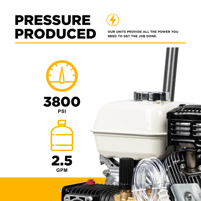 3,800 PSI 2.5 GPM Be Power Equipment Cold Water Gas Pressure Washer with Honda GX200 Engine and CP Triplex Pump - B3865HA