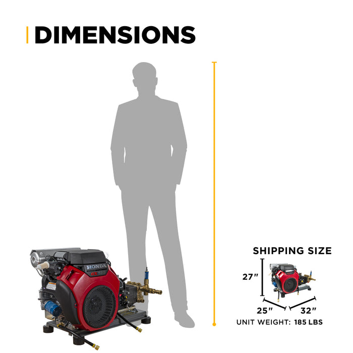Be Power Equipment 4,000 PSI 8.2 GPM Truck Mount Cold Water Gas Pressure Washer with Honda GX690 Electric Start Engine and General Belt Drive Triplex Pump - B4024HETBGS