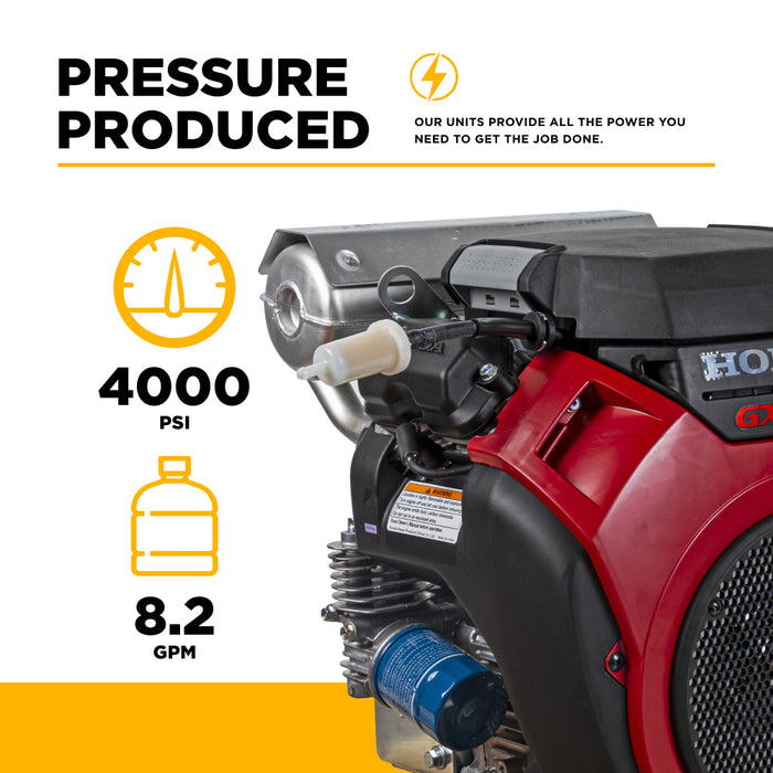 Be Power Equipment 4,000 PSI 8.2 GPM Truck Mount Cold Water Gas Pressure Washer with Honda GX690 Electric Start Engine and General Belt Drive Triplex Pump - B4024HETBGS