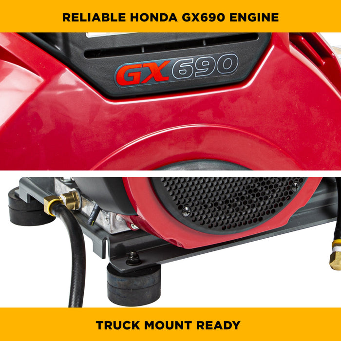 Be Power Equipment 4,000 PSI 8.2 GPM Truck Mount Cold Water Gas Pressure Washer with Honda GX690 Electric Start Engine and General Belt Drive Triplex Pump - B4024HETBGS