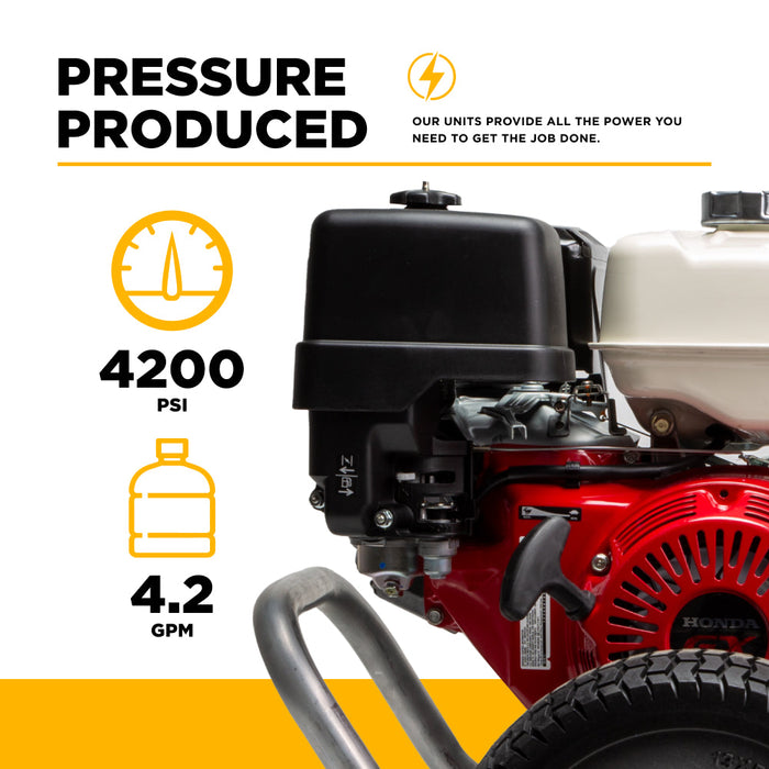 Be Power Equipment 4,200 PSI 4.2 GPM Cold Water Gas Pressure Washer with Honda GX390 Engine and CP Belt Drive Triplex Pump on Aluminum Frame B4213HABAS